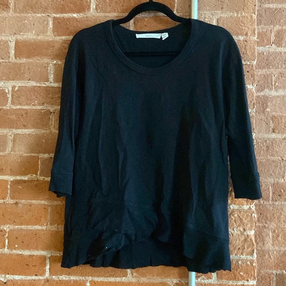 Wilt Tops - Wilt Shrunken 3/4 Sleeve Mock Layer Ribbed Hem Tee, black